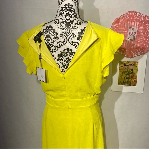 Laundry NWT By Shelli Segal Short Sleeve,V-Neck Ruffled Asymmetrical Hem Yellow - Picture 15 of 15
